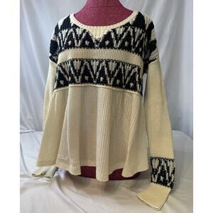 Free People Cream & Black Aztec Design Sweater BOHO Medium